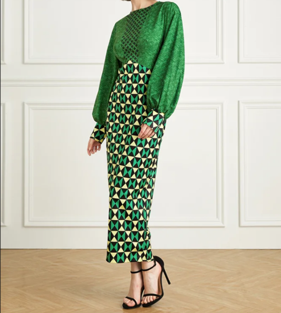 Plus Size Women Round Neck Print Long Sleeve Dress