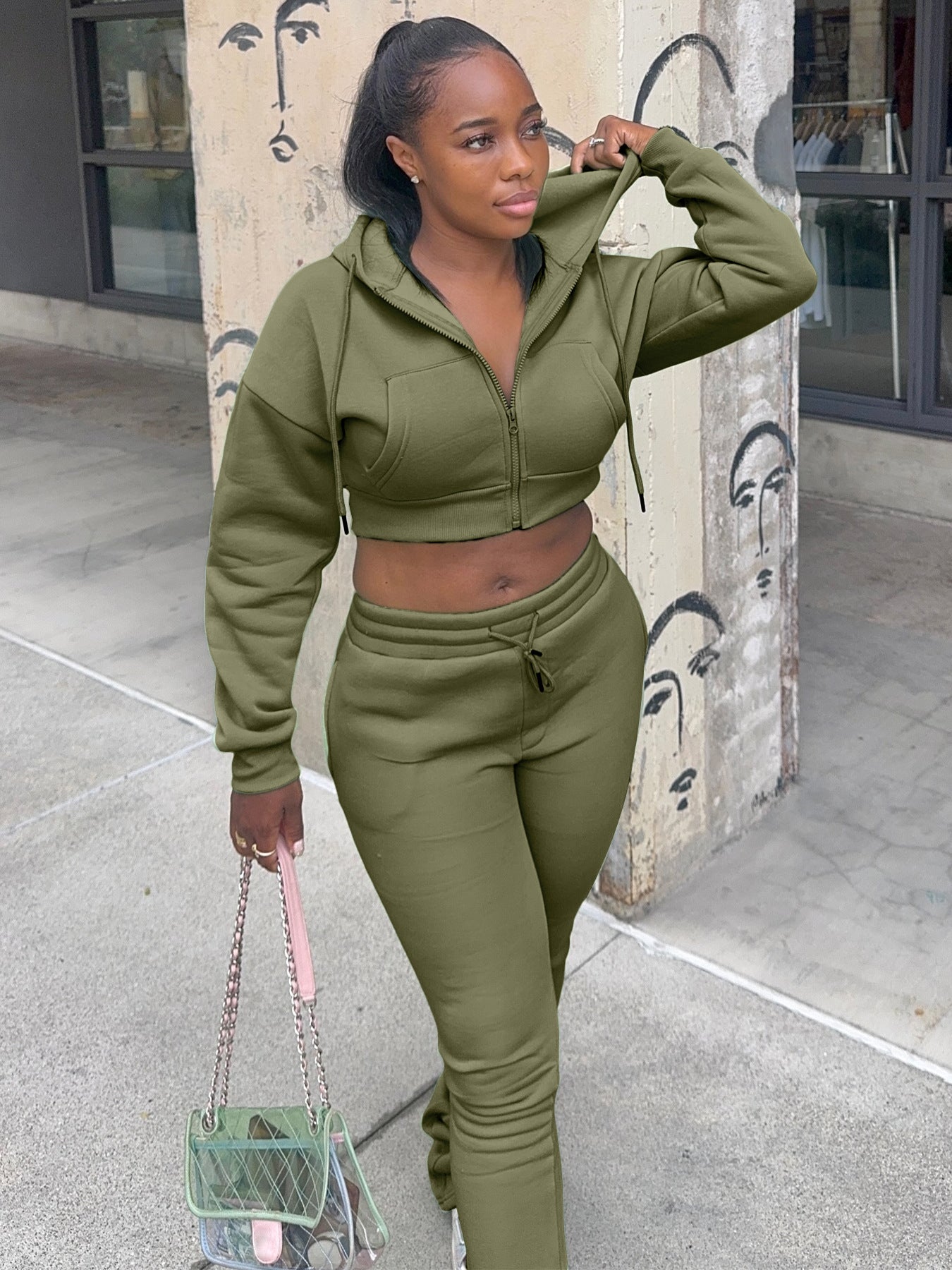 Women Hoodies and Bell Bottom Pants Two-Piece Set 13