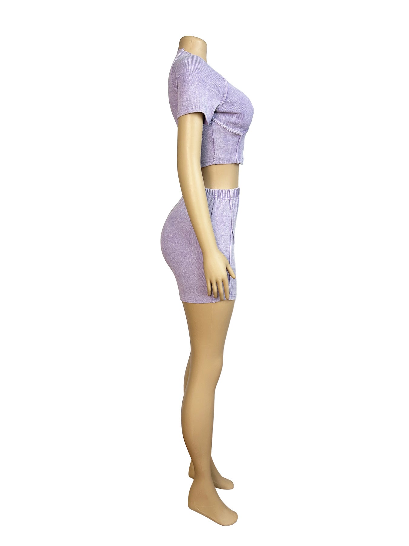 Women Fashion Ribbed Washed faded two-piece shorts set 9