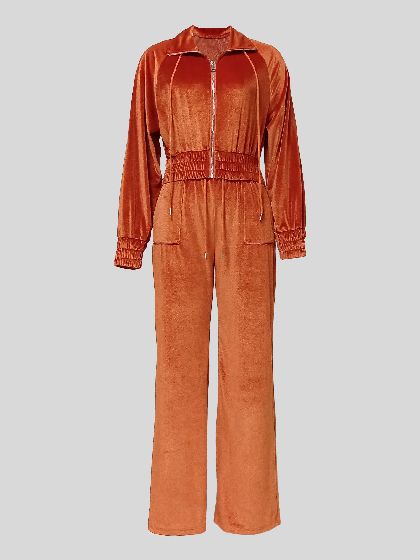 Women Casual Velvet Long Sleeve Zipper Jacket Pants Sports Two-piece Set 8