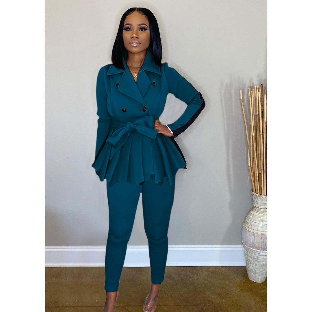 Women Color Block Long Sleeve Jacket and Pant Casual Two Piece Set 21