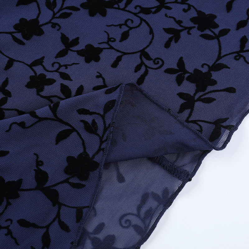 Mesh Flocked Print Long-Sleeve Chic Short Dress 12