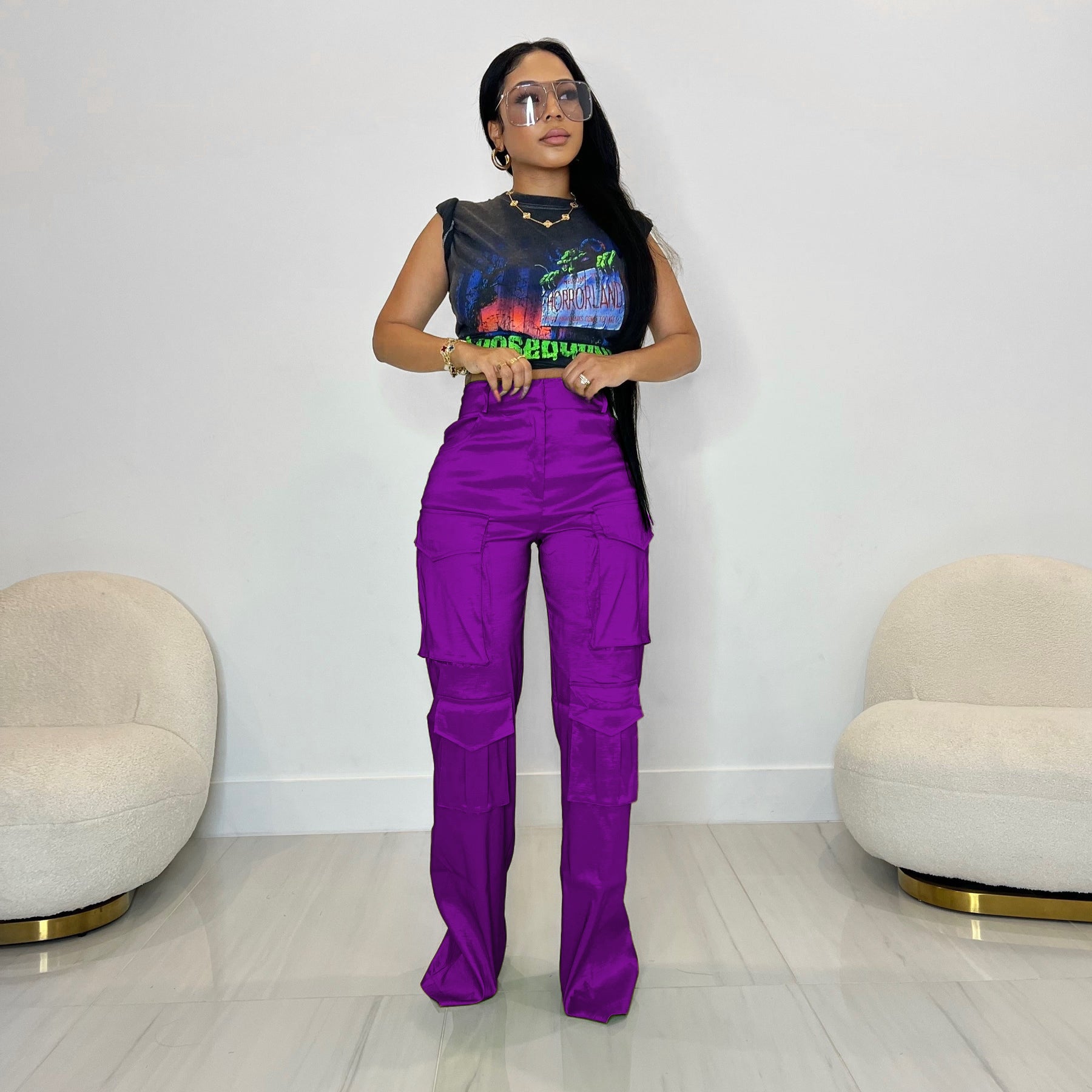 Women's Fashion Casual Solid Pocket Cargo Pants 25