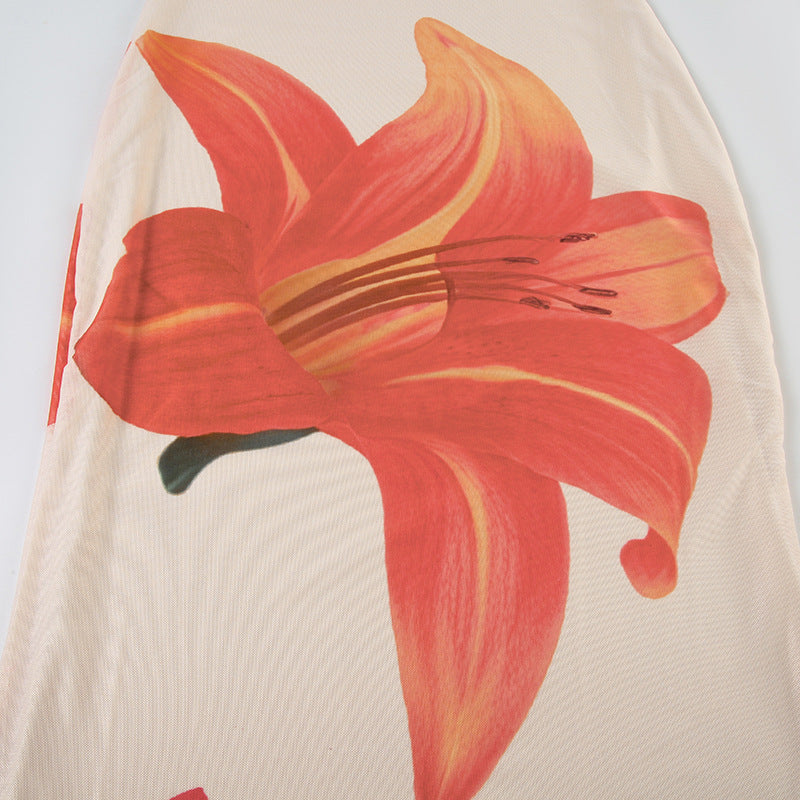 Women's sexy and elegant Holidays style printed contrasting color Halter Neck long dress 15