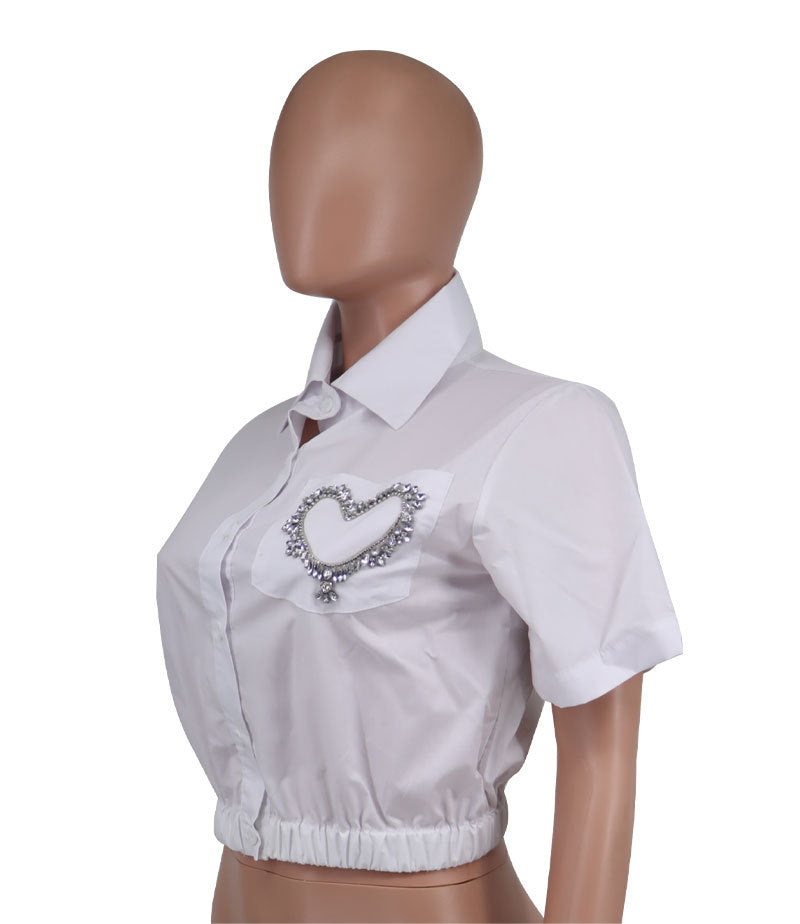 Spring Summer Fashion Casual Short Sleeve Crop Women's Shirt 8