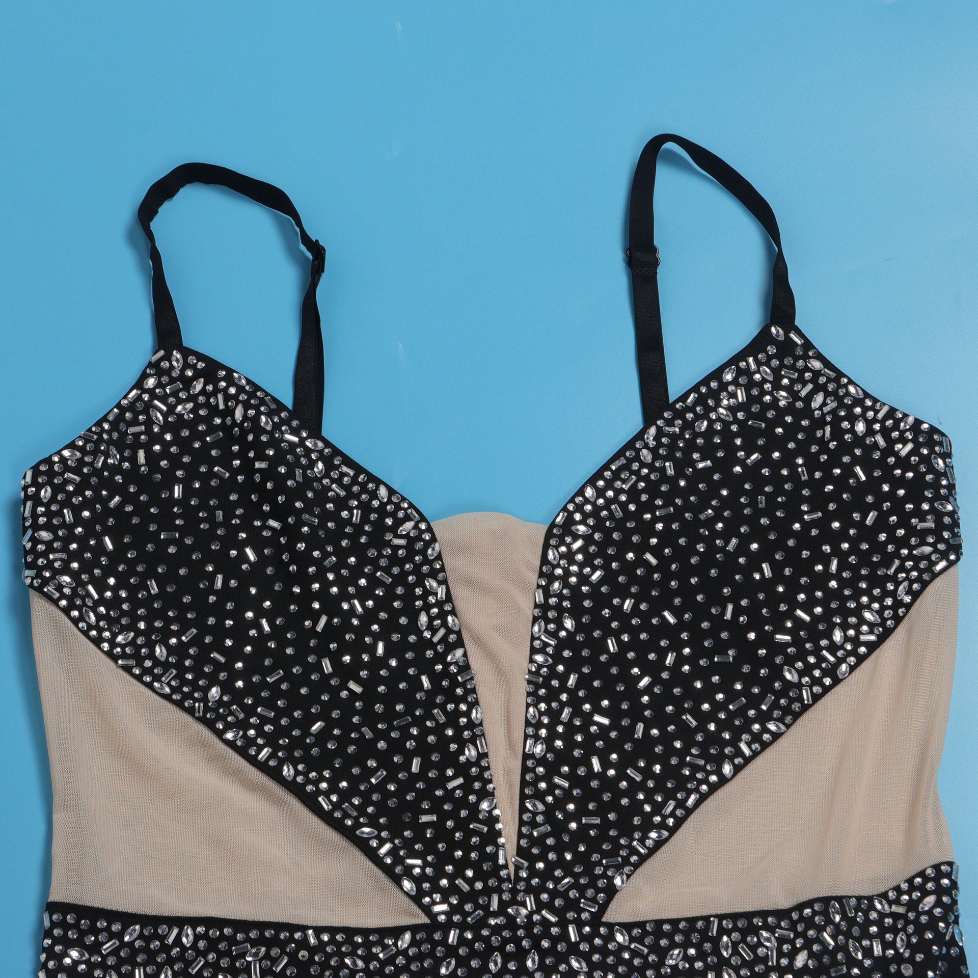 Women Beaded Stretch Suspender Bodycon Jumpsuit 23