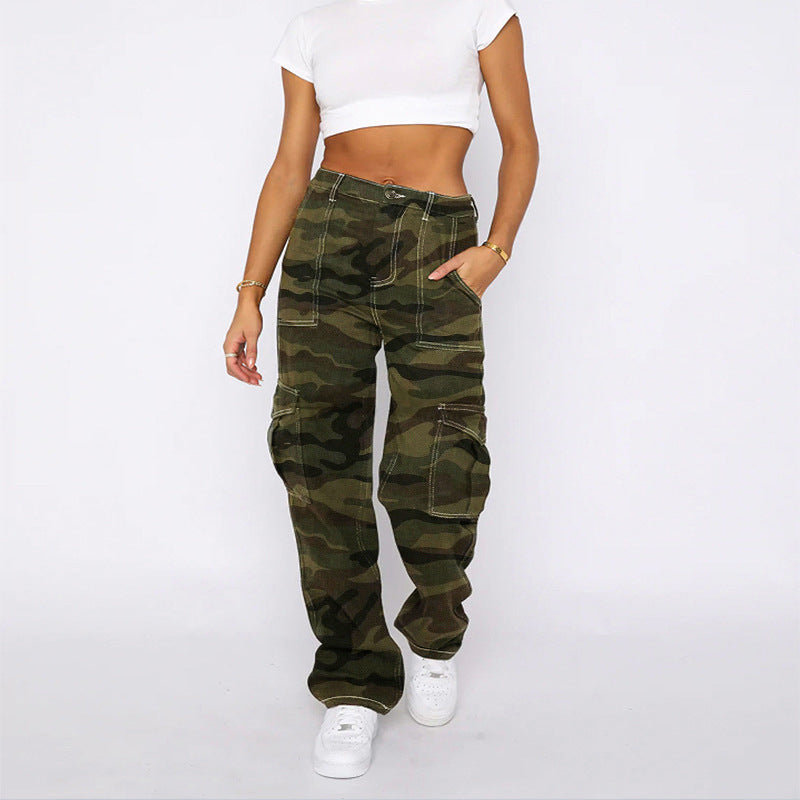 Trendy Denim Pants Women's Loose Street Camouflage Cargo Pants 7