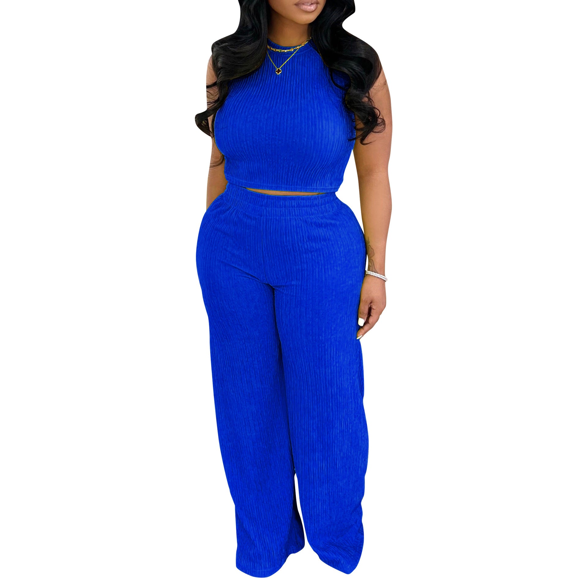 Women Sexy Vest Pleated Pants Two Piece Set 22