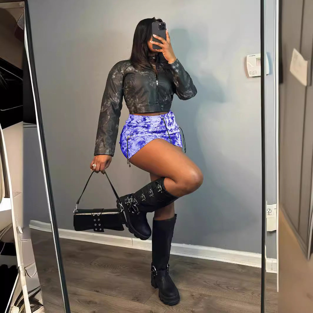 Women Printed Pleated Casual Pocket Skirt