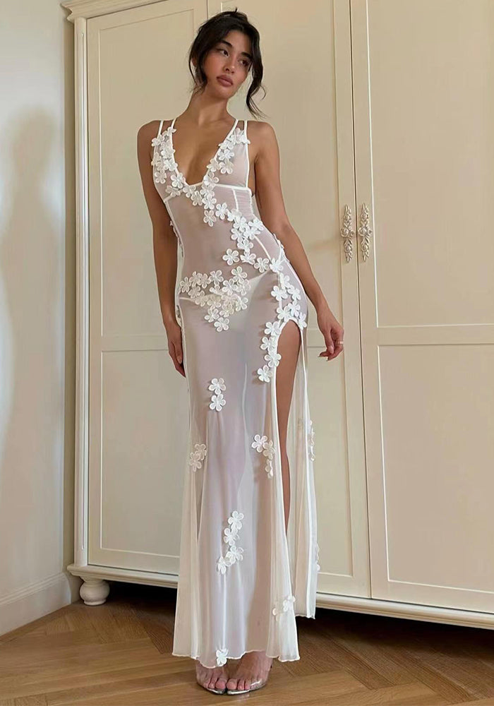 Women V-Neck Sleeveless Lace Patchwork Dress with Cutout Lace