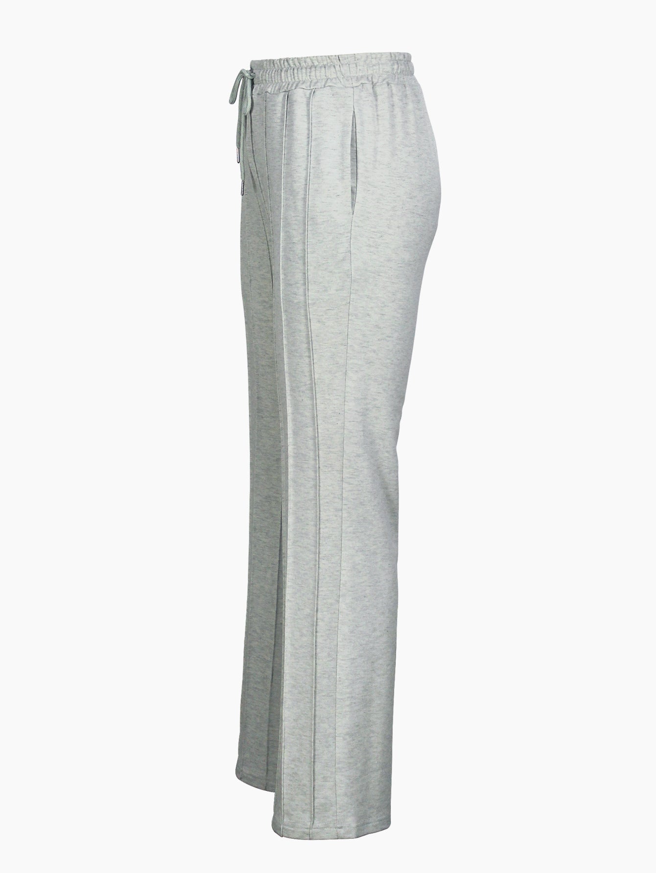 Women Striped Gray Drawstring Wide Leg Pants 4