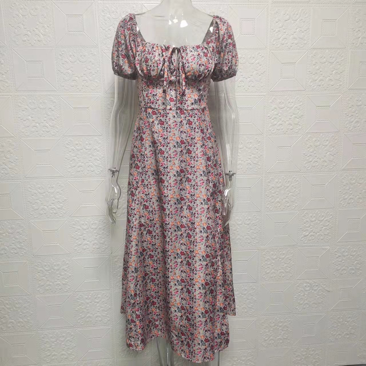 Square Neck Long Floral Summer Dress 26