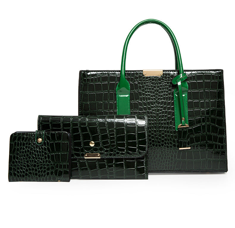 Large Fashion Large Capacity One Shoulder Portable Diagonal Bag Stone Texture Three-Piece Bag 27