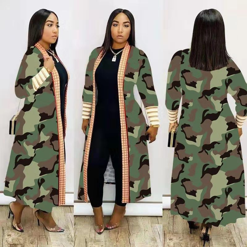 Women printed lips leopard print Long jacket 4