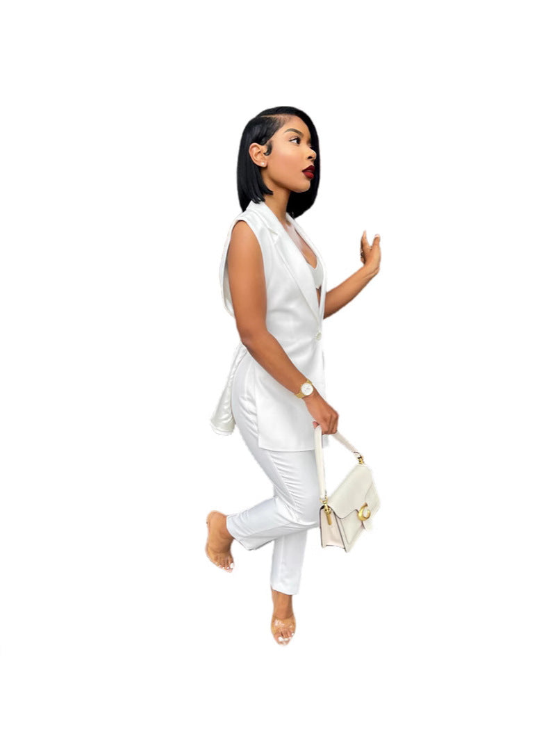Women Casual Sleeveless Blazer and Pants Two Piece Set 6