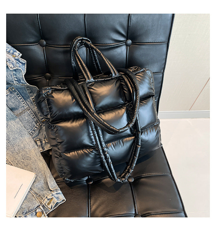 Cotton Down Bag Women's Checkered Shoulder Fashionable Handbag 3