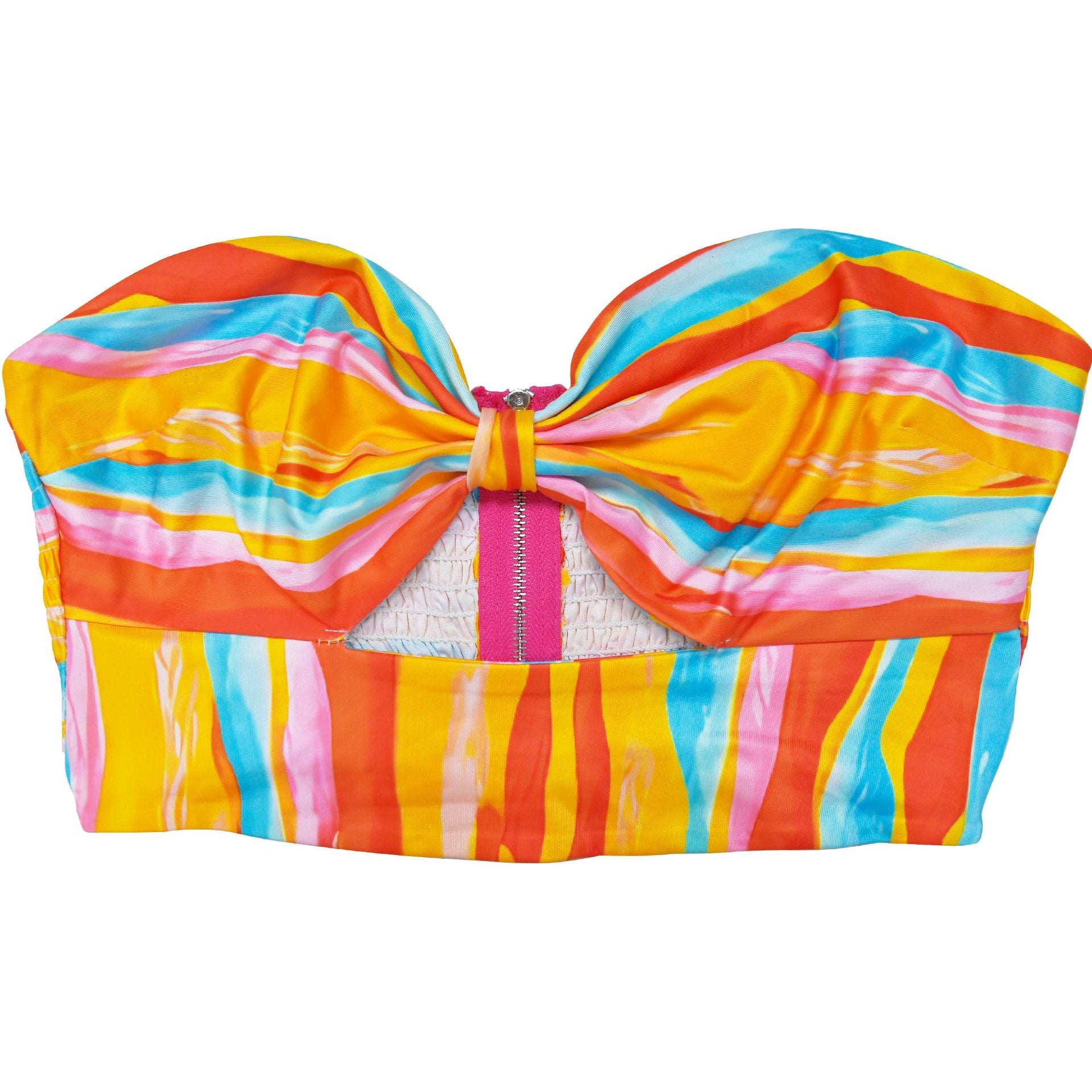 Ladies Fashion Striped Print Strapless Top Long Skirt Two-Piece Set 17