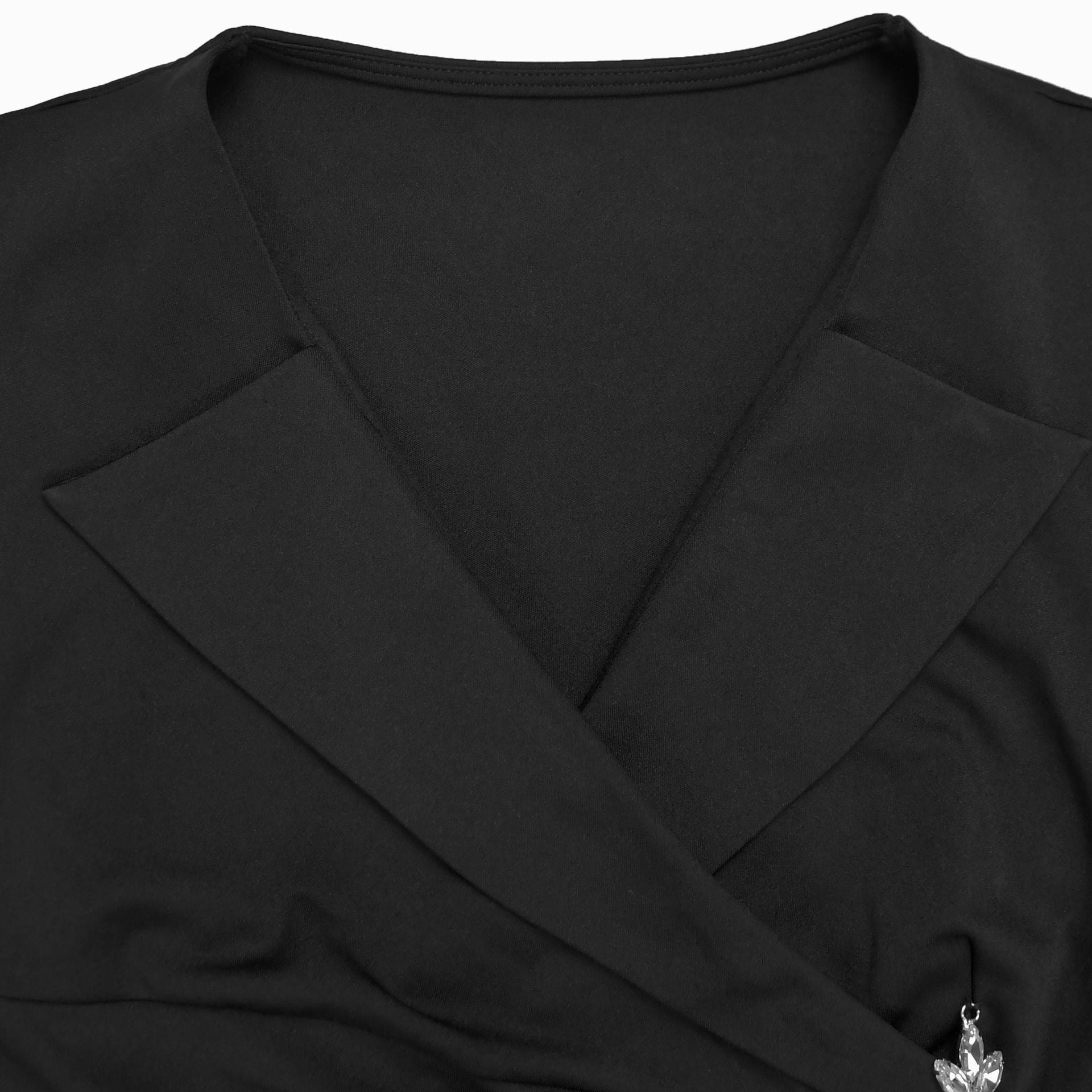 Women Cross Turndown Collar Long Sleeve Dress 21