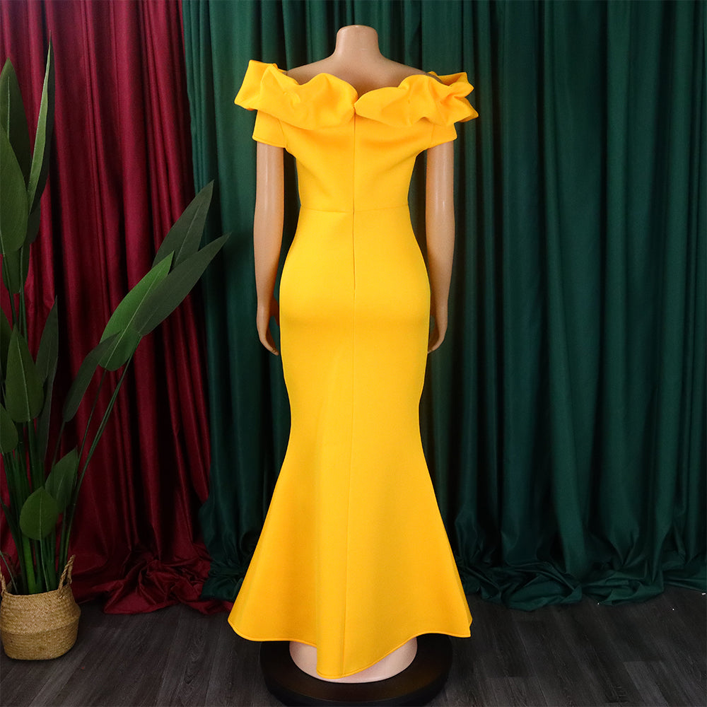 Women's Fashion Summer Solid Color Off Shoulder Mermaid Maxi Evening Dress 13