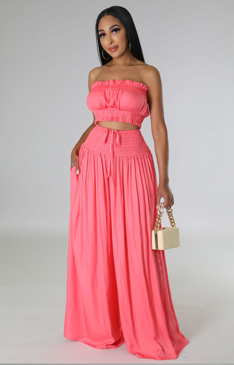 Women Casual Summer Sleeveless Crop Top and Wide Leg Pants Two-Piece Set