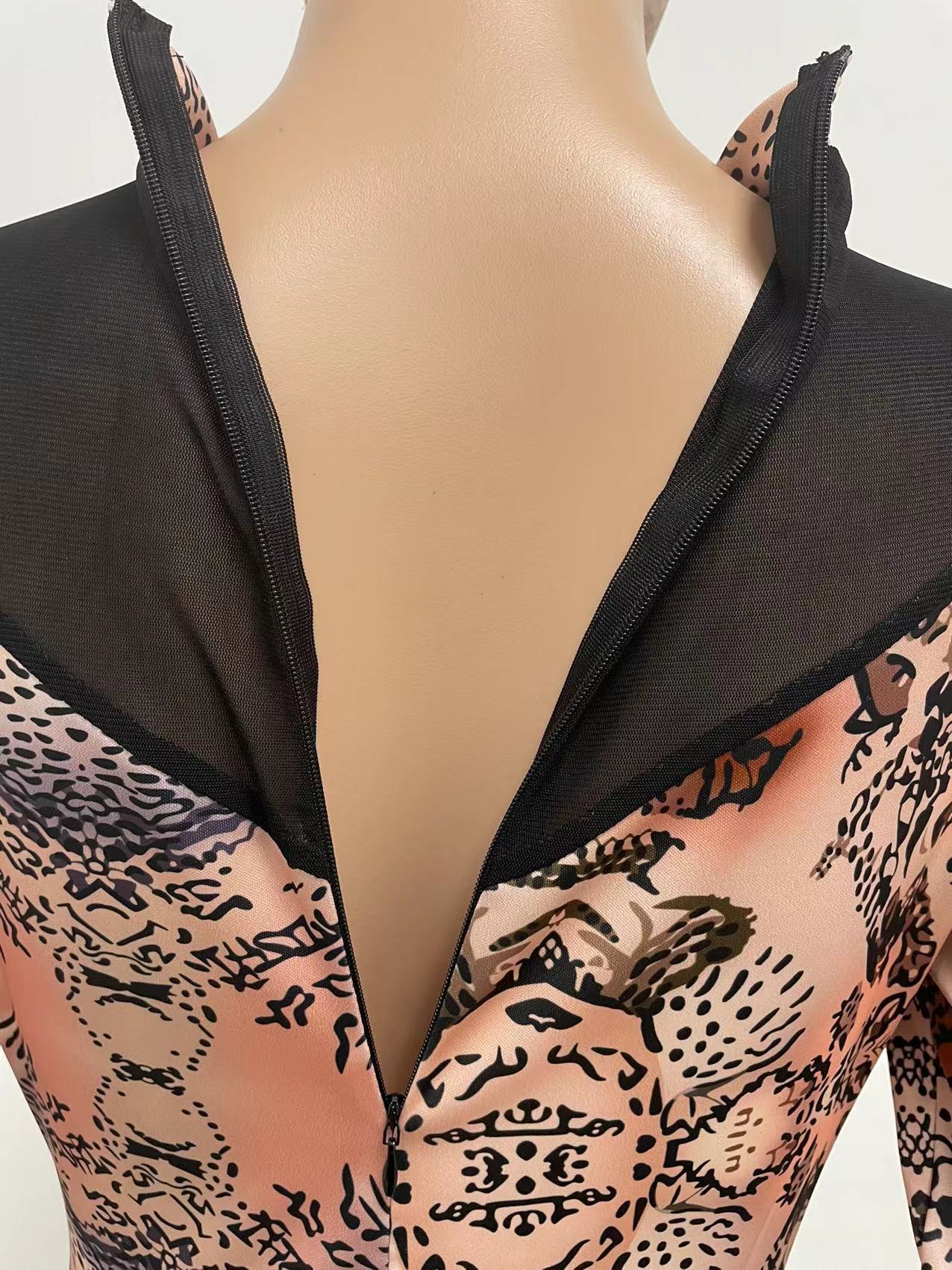 Women's Long-Sleeved Print See-Through Mesh Patchwork Slim Ladies Jumpsuit 13