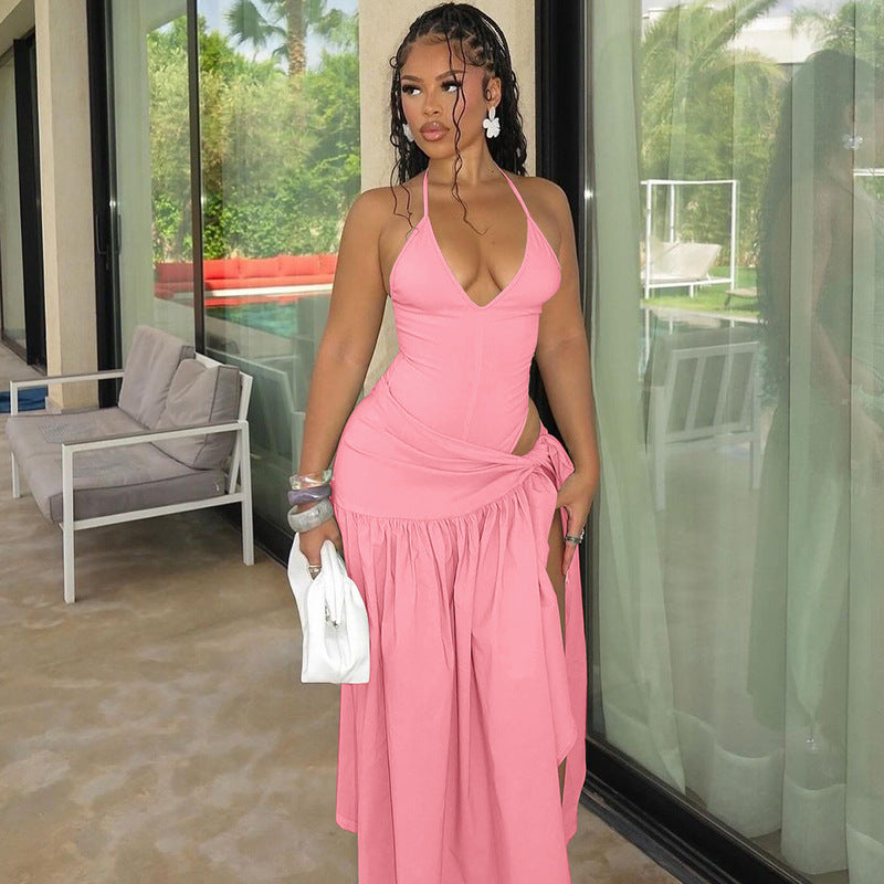 Women's autumn fashion sexy Low Back bodysuit slim lace-up skirt set 8