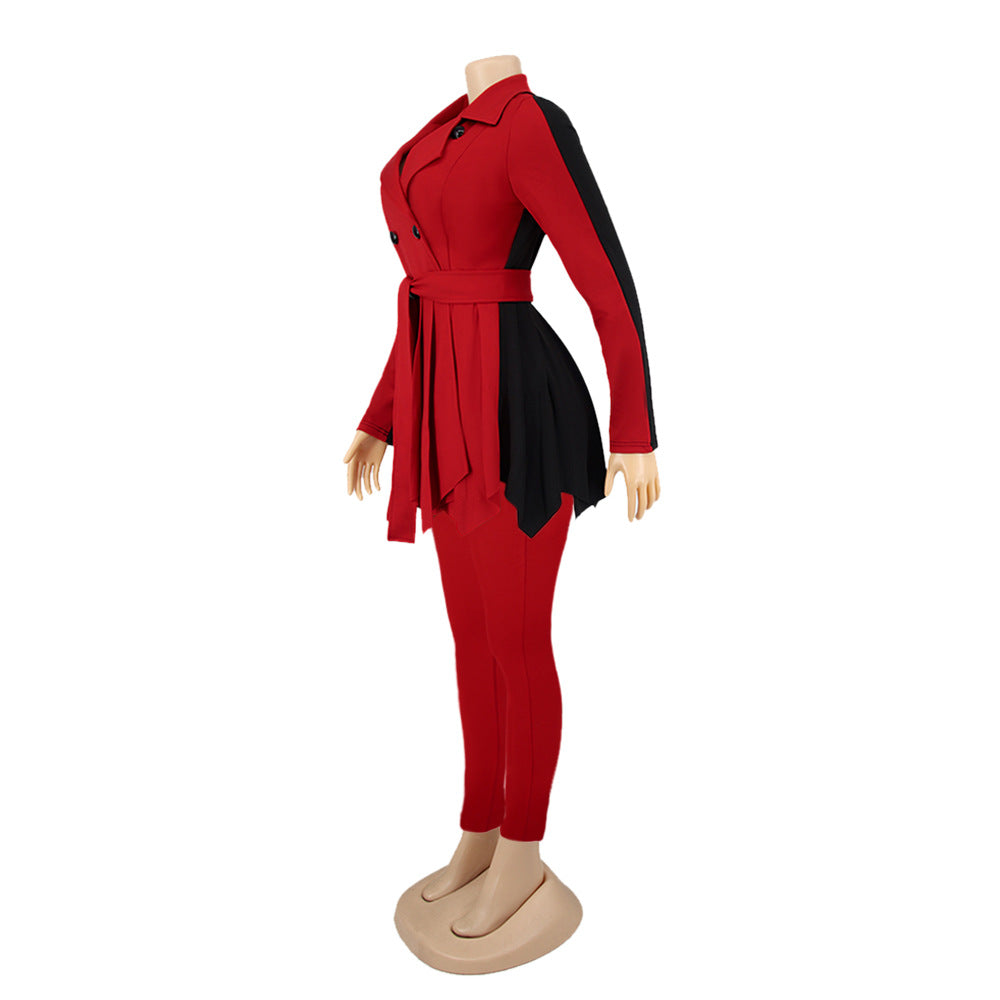 Women Color Block Long Sleeve Jacket and Pant Casual Two Piece Set 33