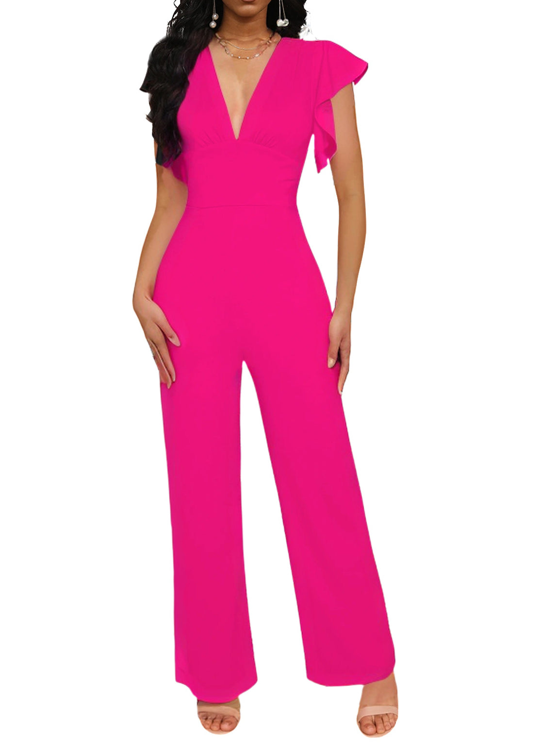 Women Sexy Solid V Neck Women Jumpsuit 8