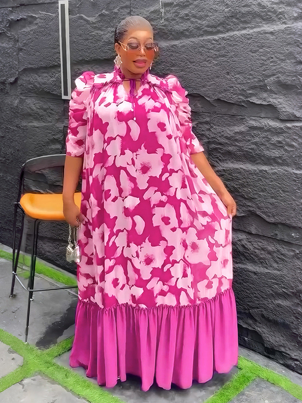 Plus Size African Women Chiffon Print Dress 7