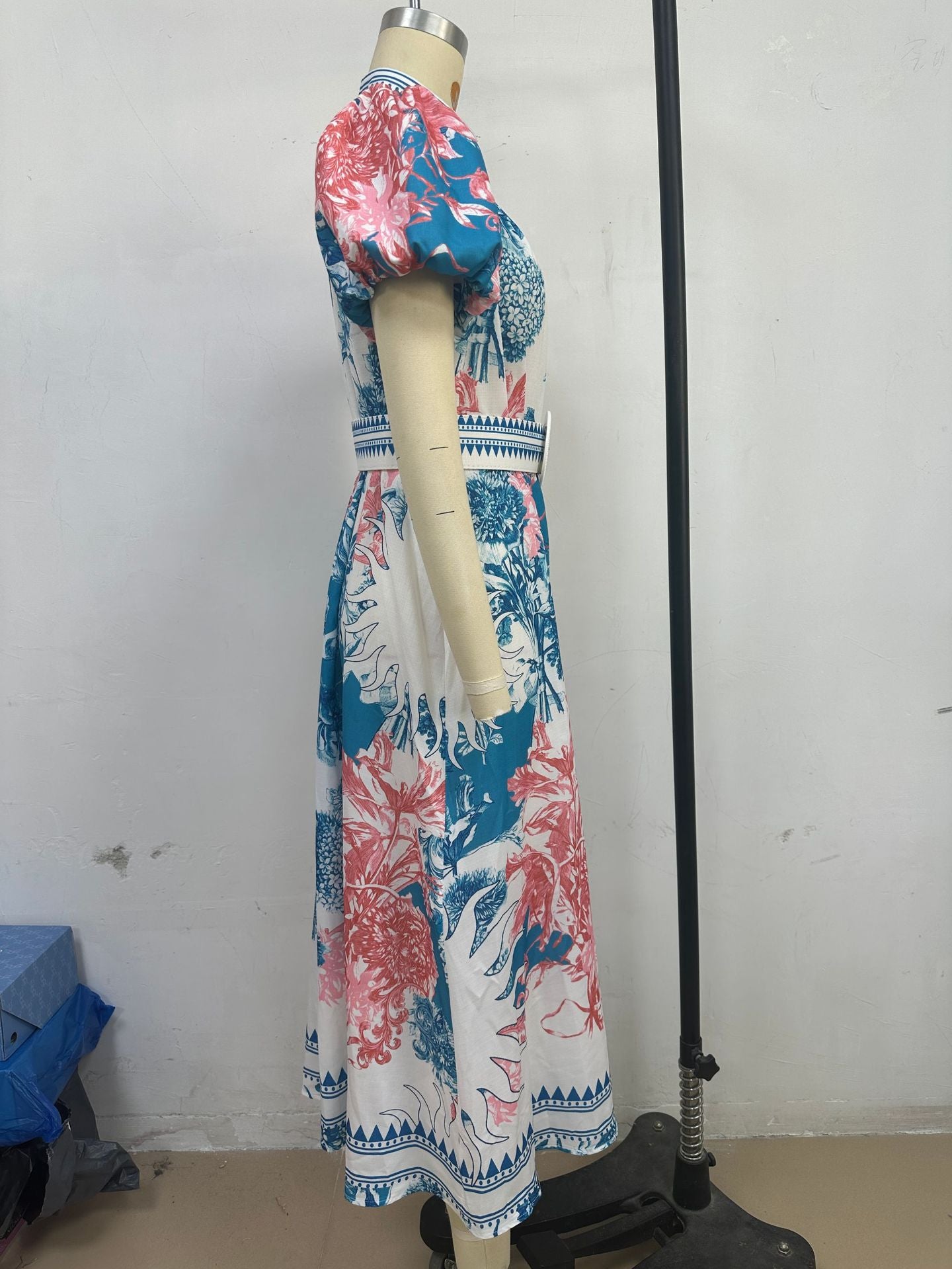 Women summer casual lace print long dress 6