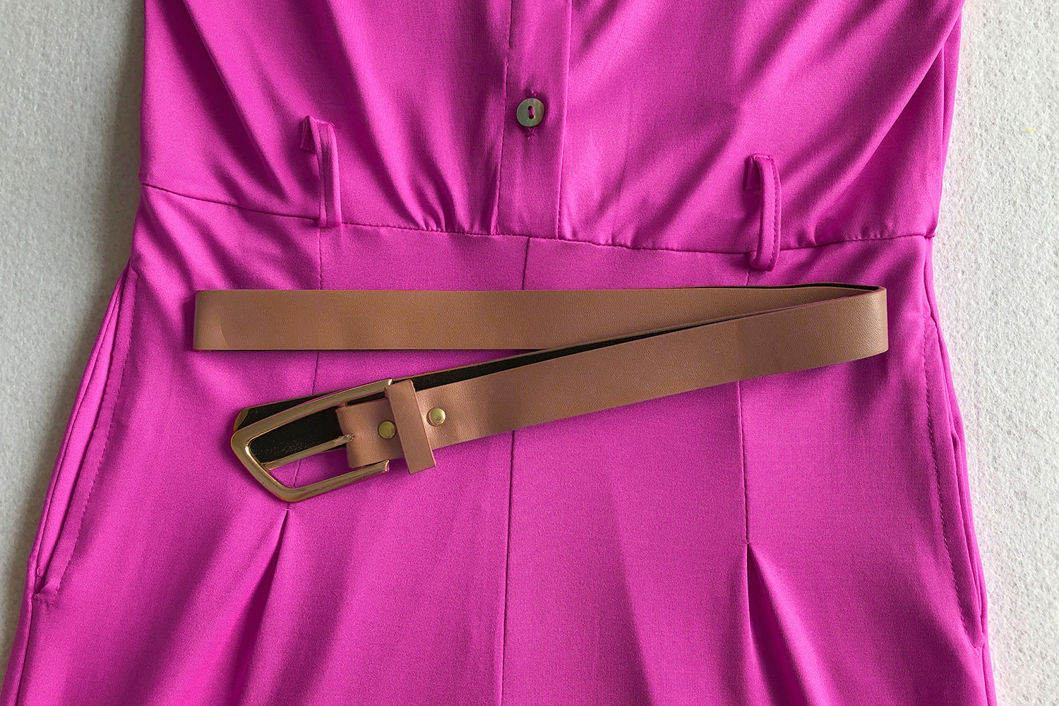 Women's Single Breasted Sleeveless High Waist Belted Wide Leg Jumpsuit 21