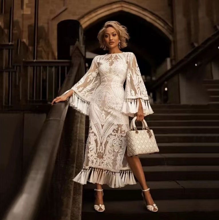 Women Tassel Lace Embroidered Dress 3