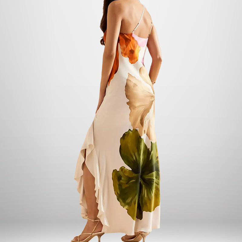 Women Spring Elegant Sleeveless One-Shoulder Printed Dress 4