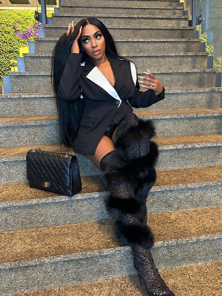 Women's Autumn and Winter Fashionable Color Block Chic Elegant Blazer 5