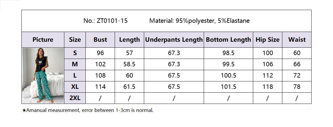 Summer Panda Print Flying Sleeve Pajamas Set Women's Home Clothes 11