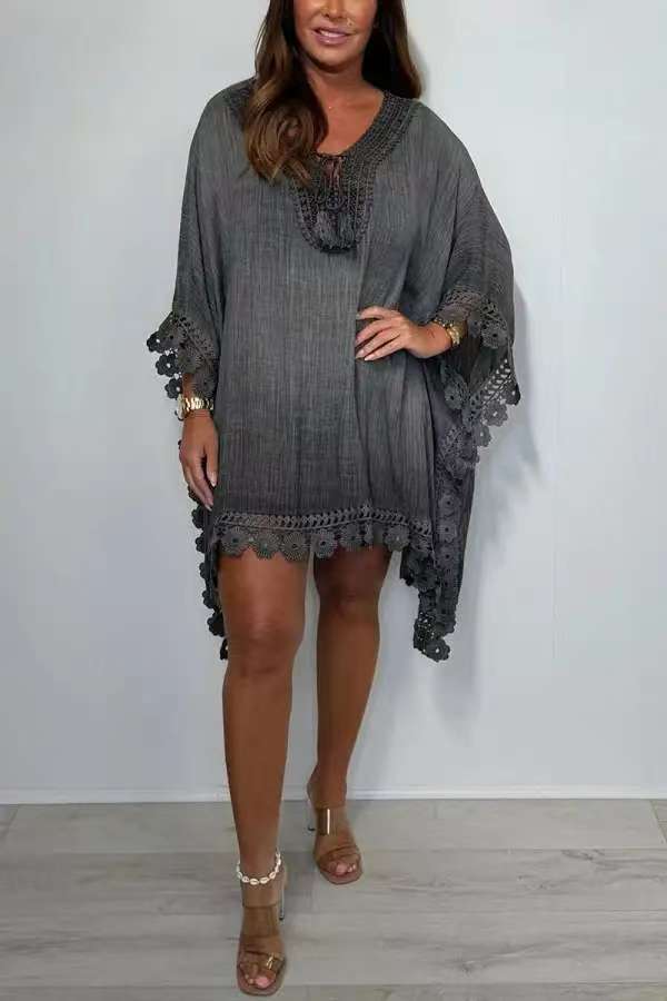 Women Bat Sleeves hollow casual dress 6