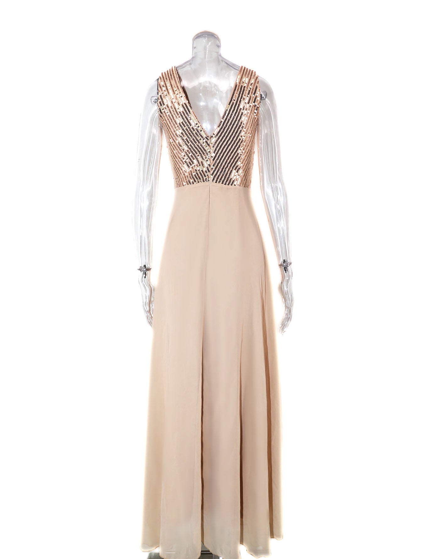 Women clothes Sexy Sequin Striped V-Neck Embroidered Formal Party Long Dress 9