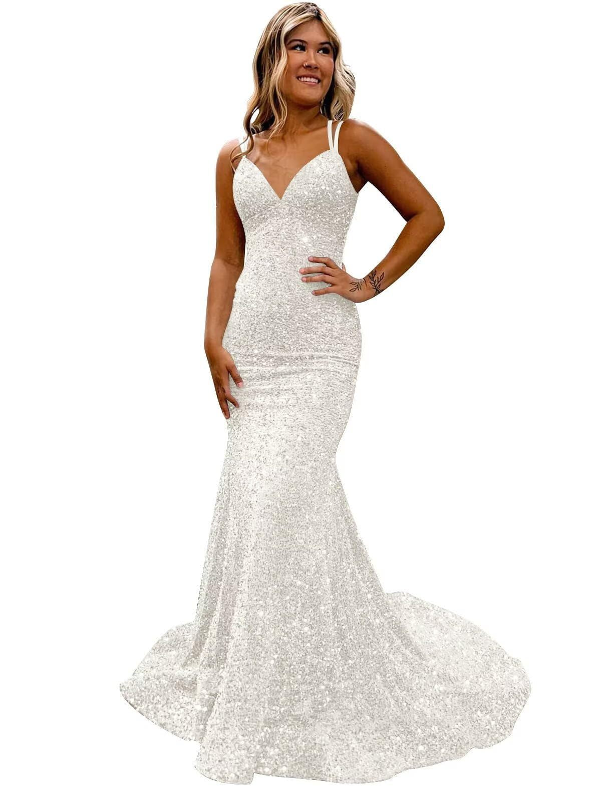 Women sequined ball Bodycon fishtail V-neck party evening dress（Processing time need 3-6 days）