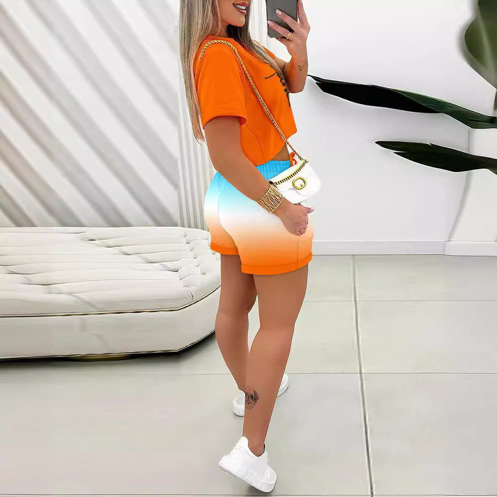 Chic Casual Summer Printed T-Shirt Shorts Lounge Wear Set 8