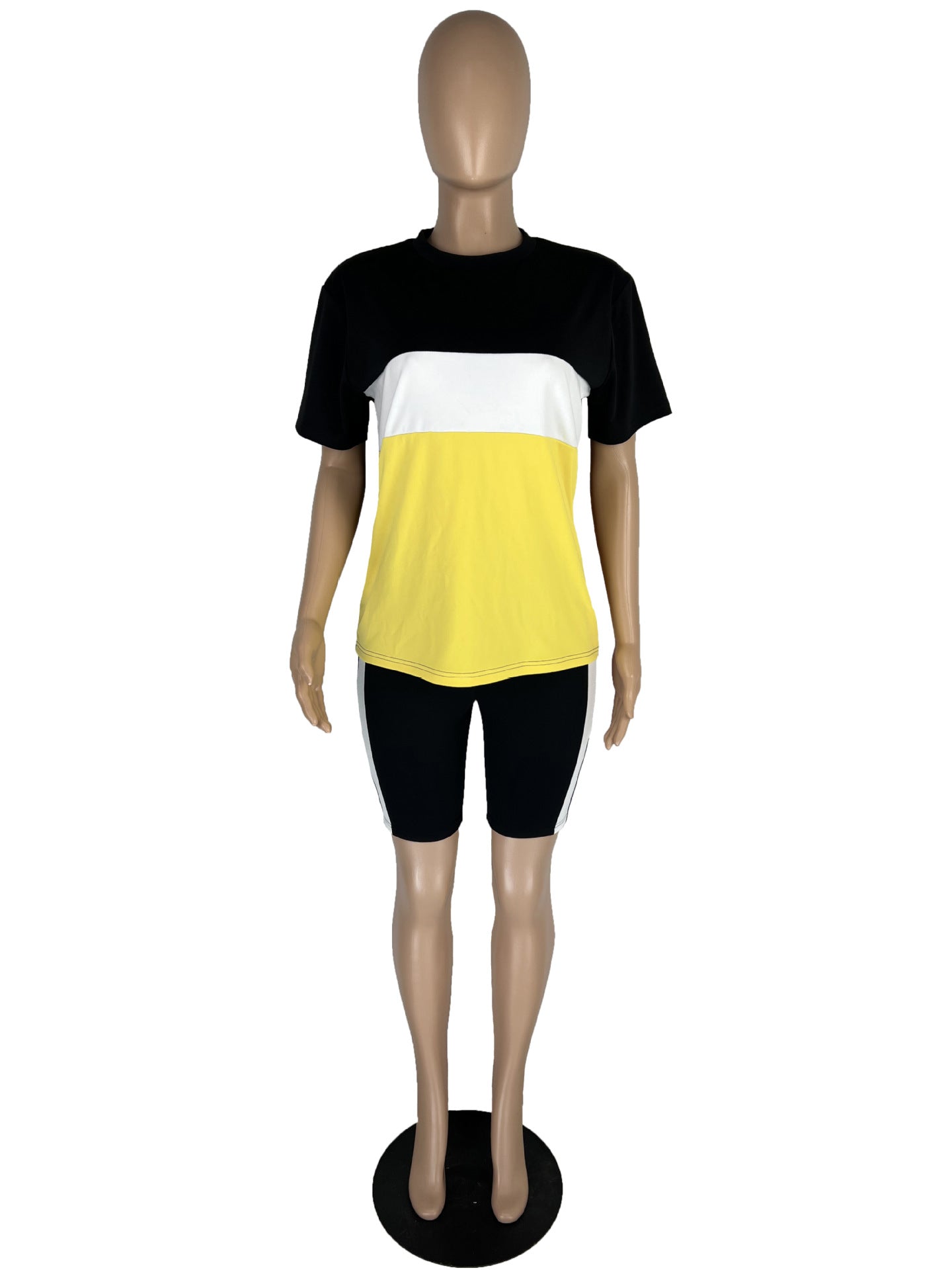 Women Color Block Short Sleeve Top and Shorts Sport Two-Piece Set 10