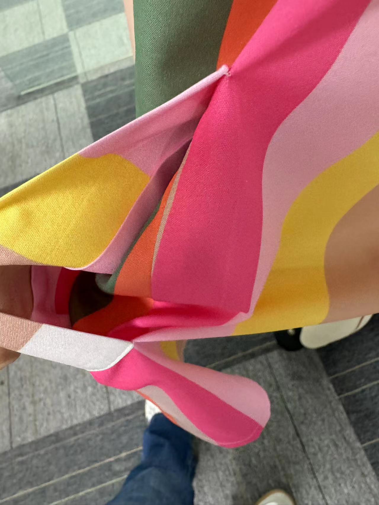 Contrast Color Stripe Printed Pocket Short Sleeve Causal Dress 9