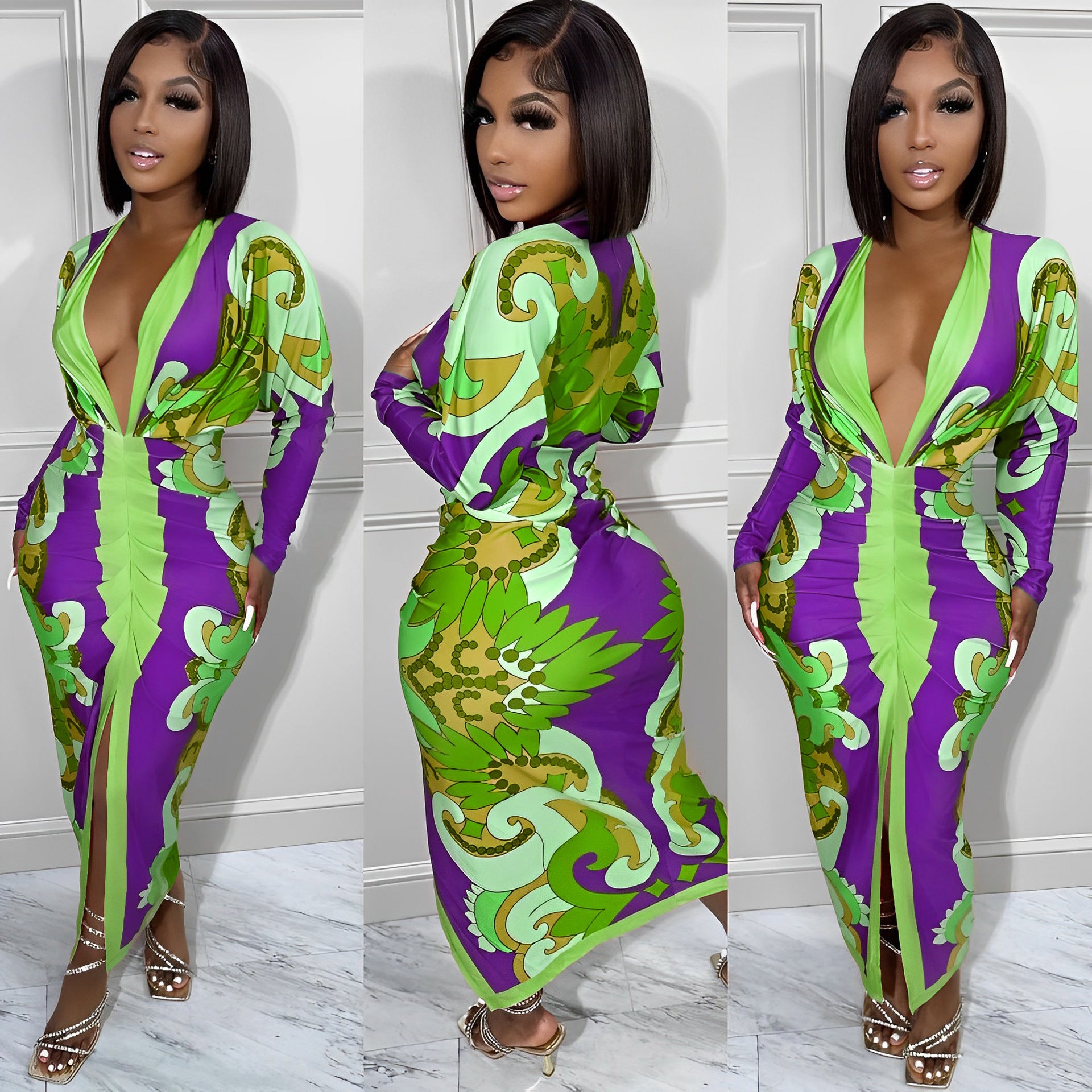 Women Casual Stripe Print Long Sleeve Dress 7