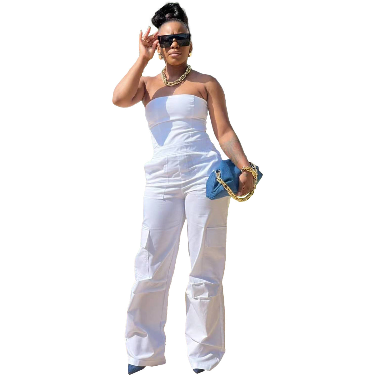 Women Strapless Cargo Pocket Sleeveless Jumpsuit 6