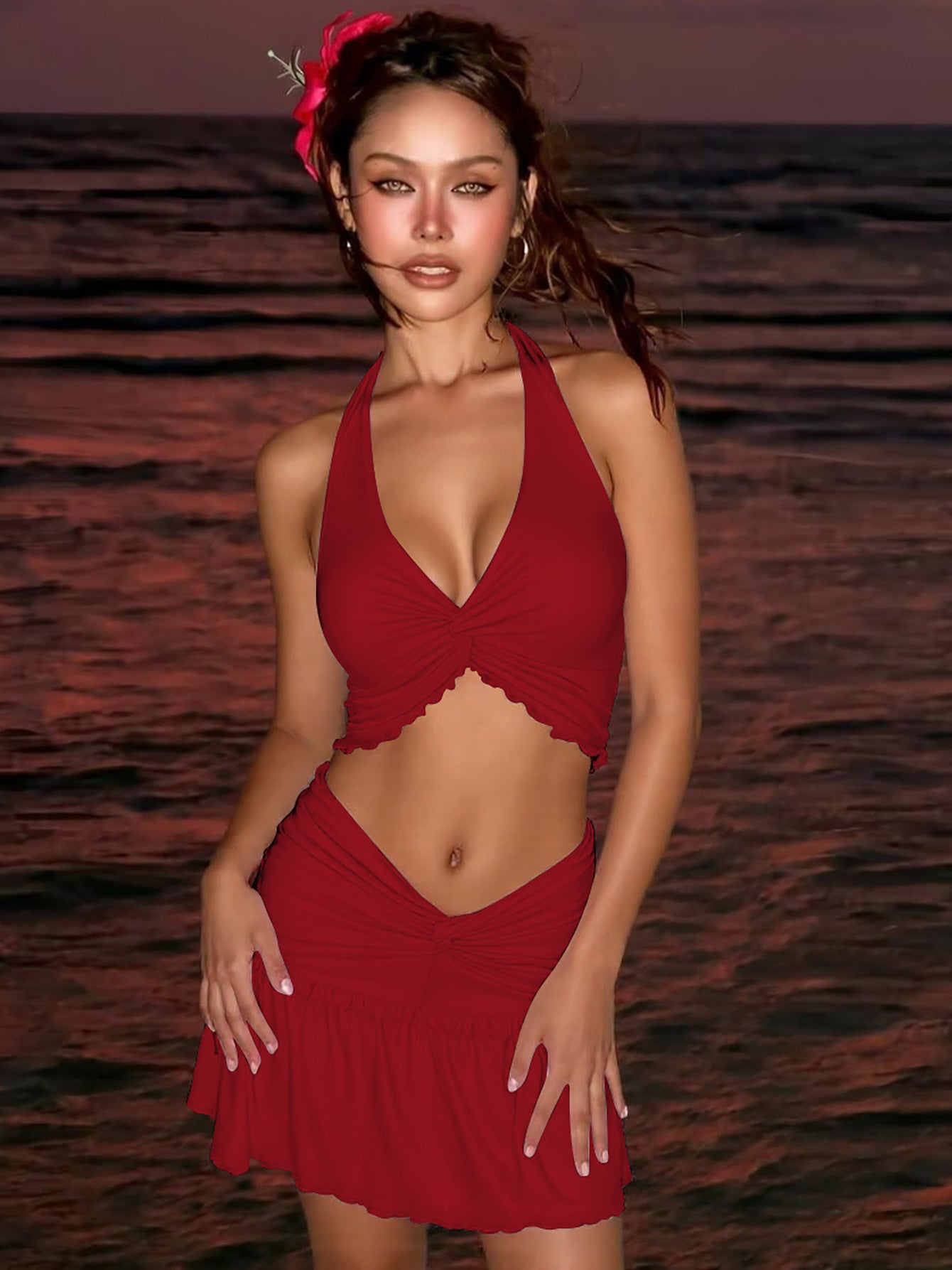 Women's Summer Sexy Knot Lace-Up Vest & Slim Skirt Set 6