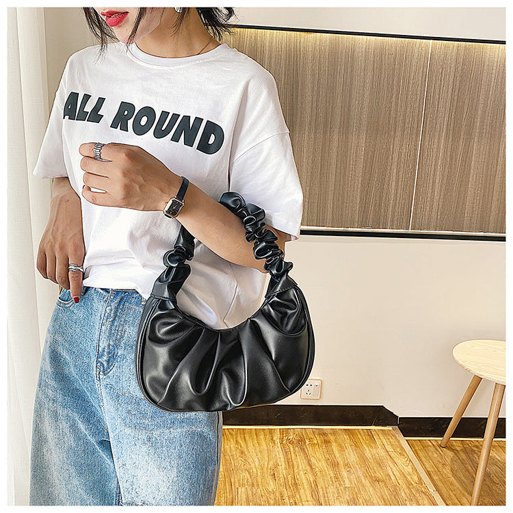 women Korean one-shoulder bag French bag fashion pleated handbag underarm bag 20