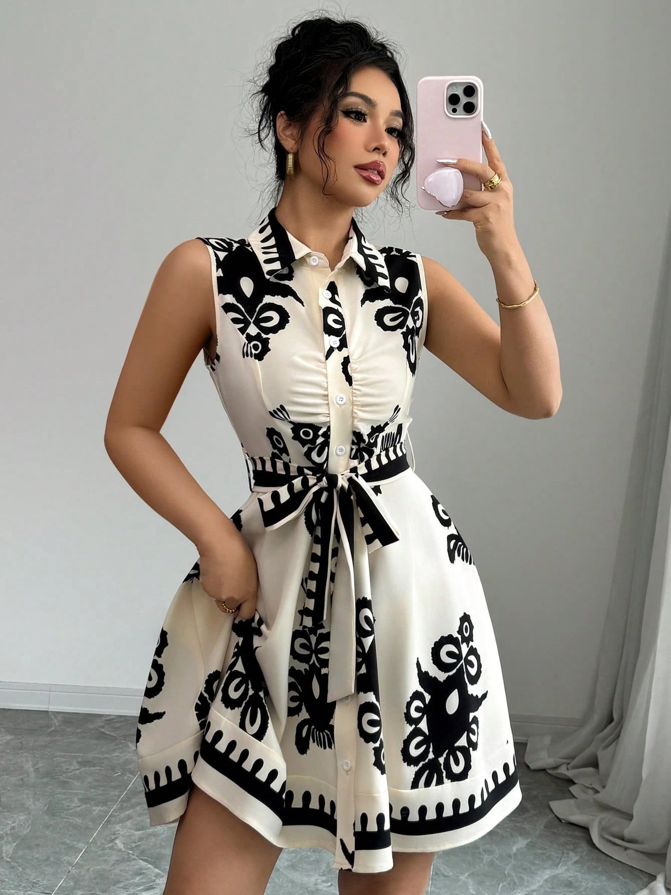 Women summer print sleeveless dress 3
