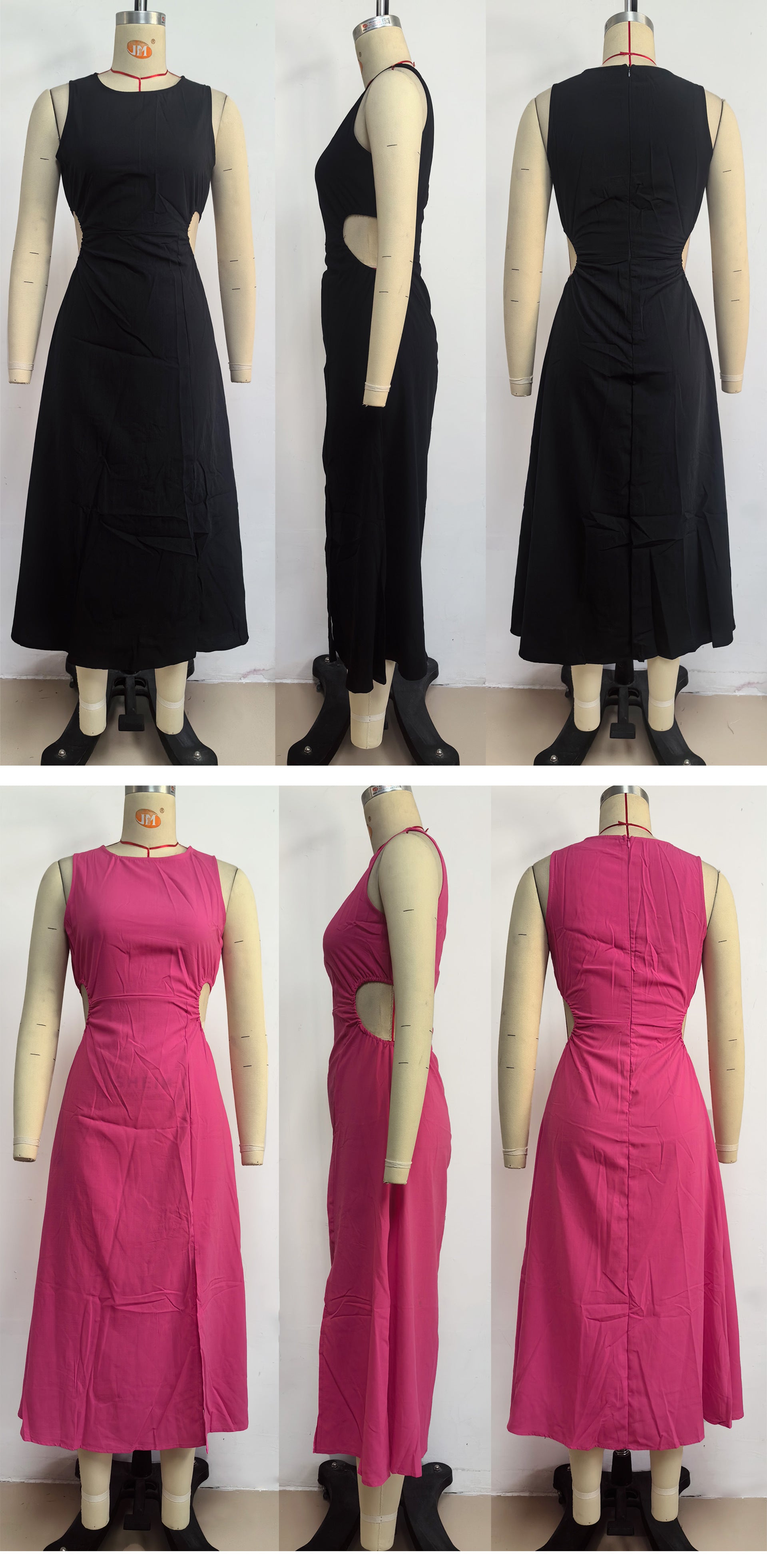 Women summer solid round neck dress 9