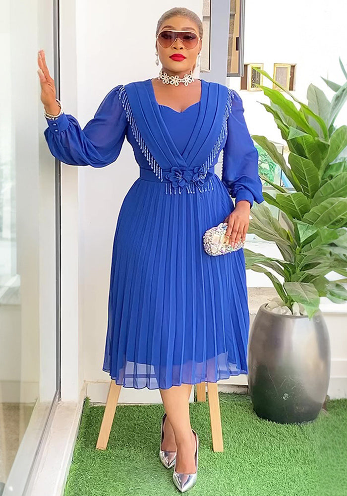 Chic Career Slim Waist Pleated A-Line Chiffon Dress