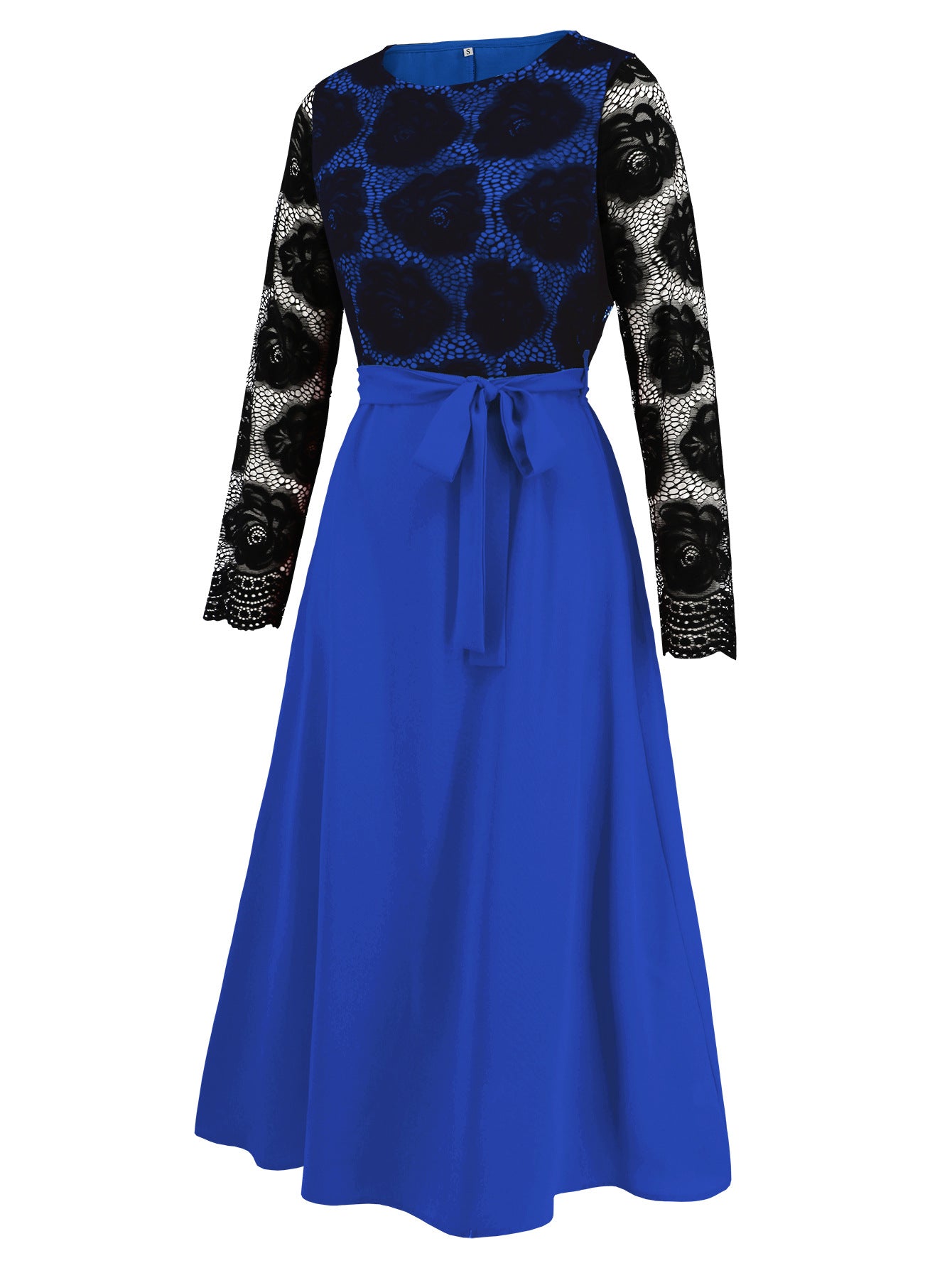 autumn women's Fashion slim Round Neck lace contrast color career dress 14