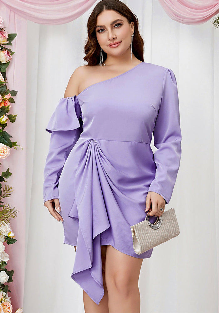 Plus Size Women Long Sleeve Slash Shoulder Off-shoulder Bodycon Dress